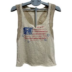 SHEIN Cream Lace Trim Flag Tank Top